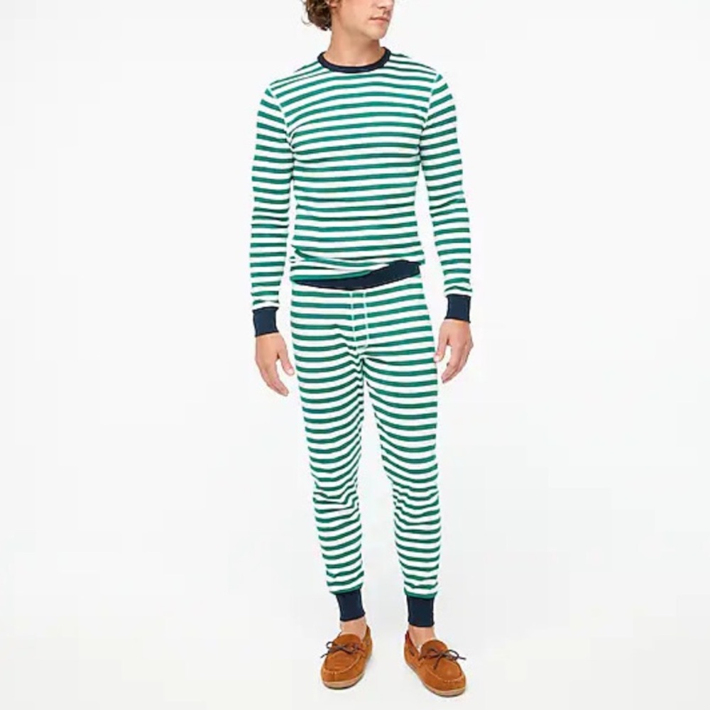 J. Crew Factory Green and White Striped Pajama Set